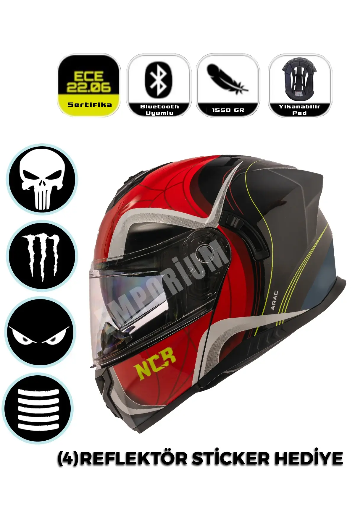 Vega Çene Açılır Güneş Vizörlü Kask  (ECE-06) Parlak Kırmızı