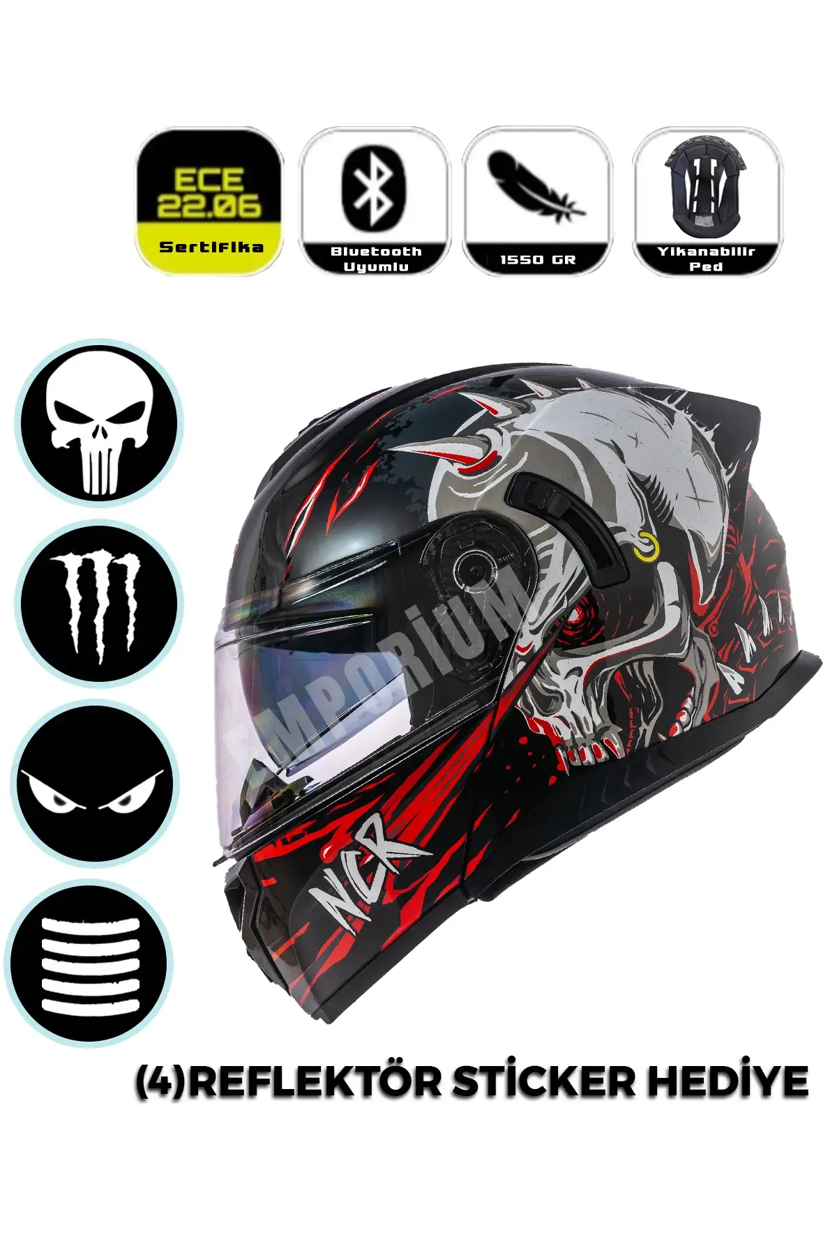 Vega Çene Açılır Güneş Vizörlü Kask  (ECE-06) Uzaylı Kırmızı