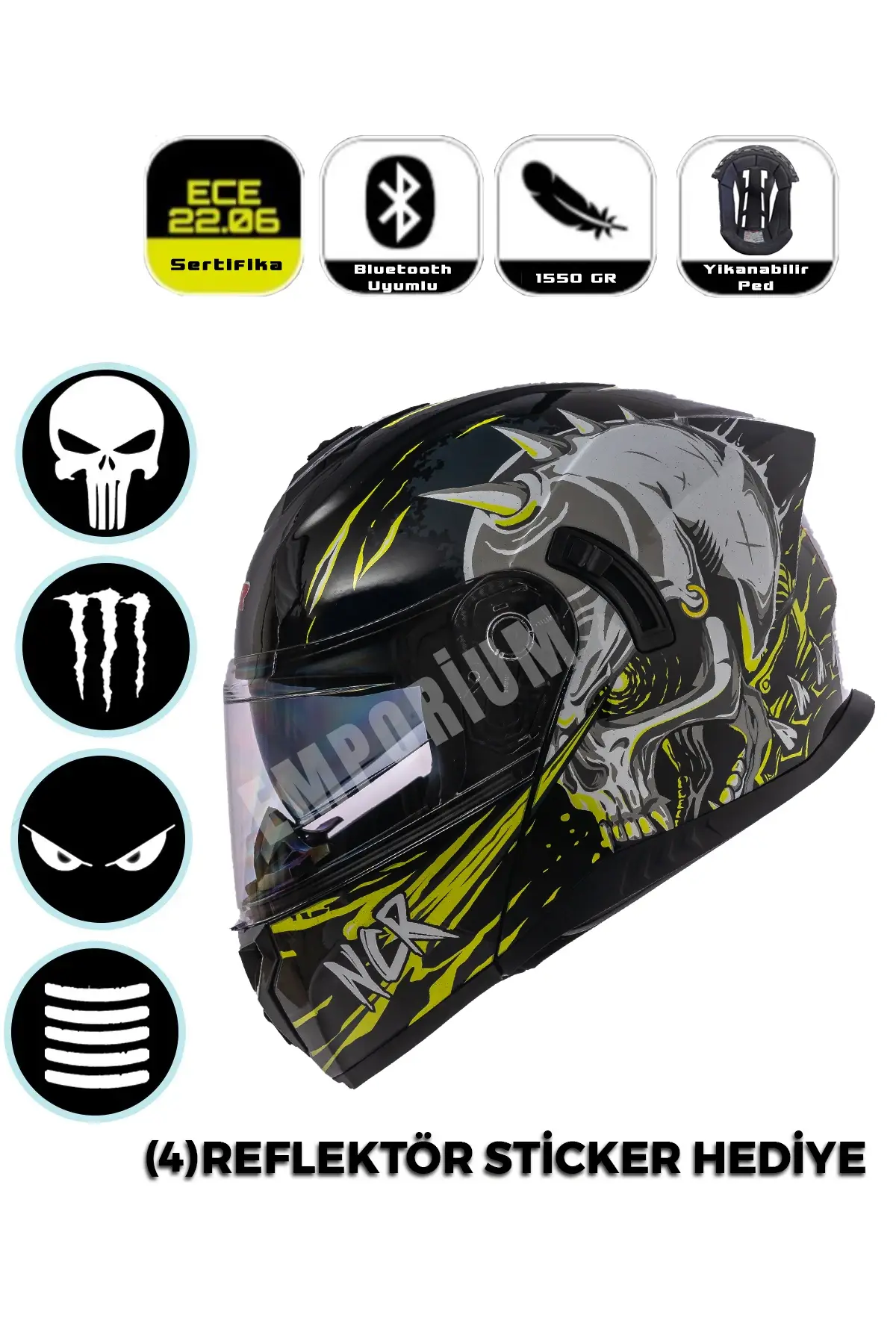 Vega Çene Açılır Güneş Vizörlü Kask  (ECE-06) Uzaylı Sarı