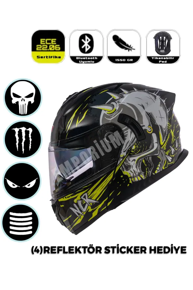 Vega Çene Açılır Güneş Vizörlü Kask  (ECE-06) Uzaylı Sarı