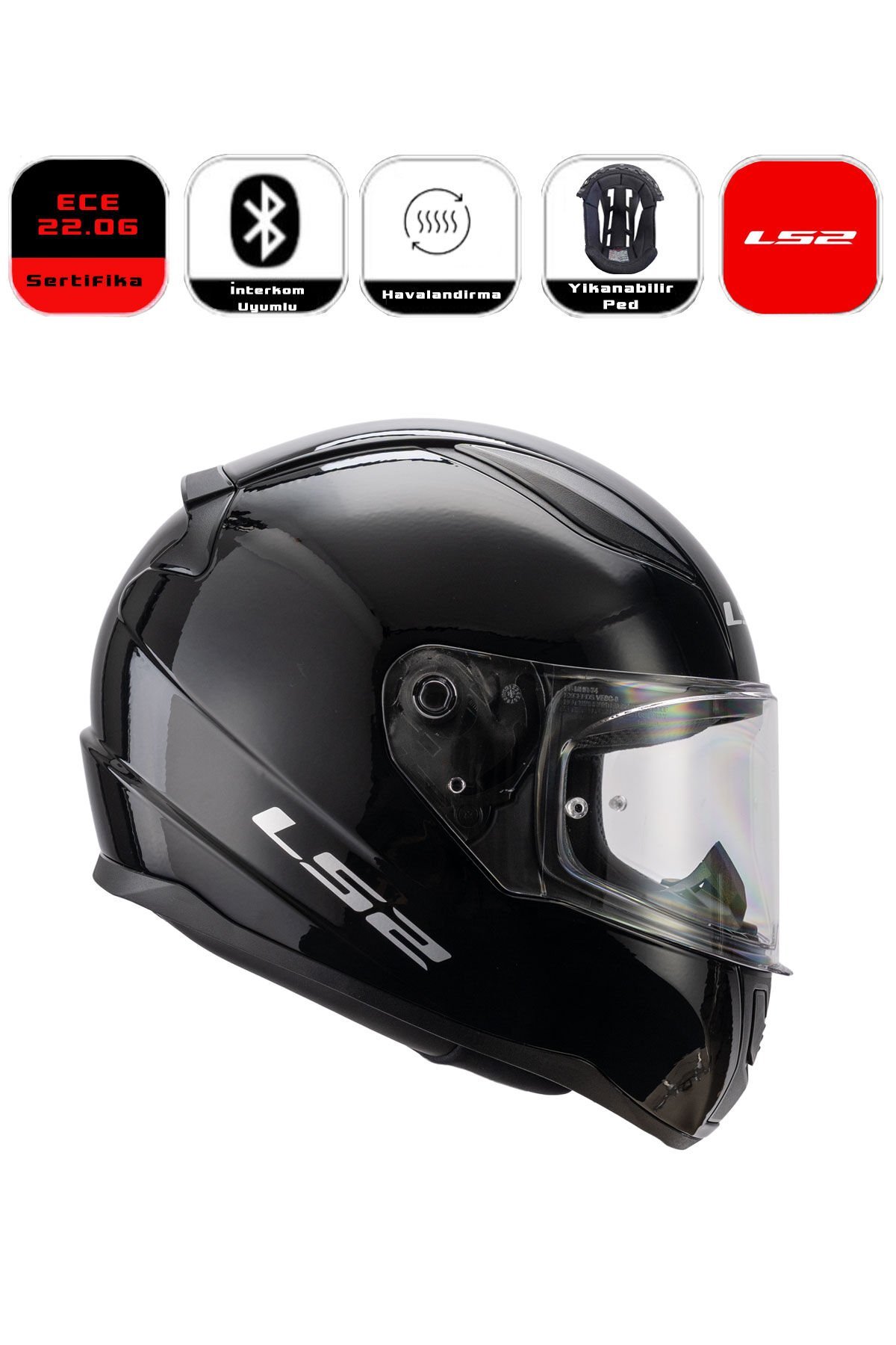 LS2 Rapid II Motor Kaskı Yeni Seri Parlak Siyah (ECE 22.06 )