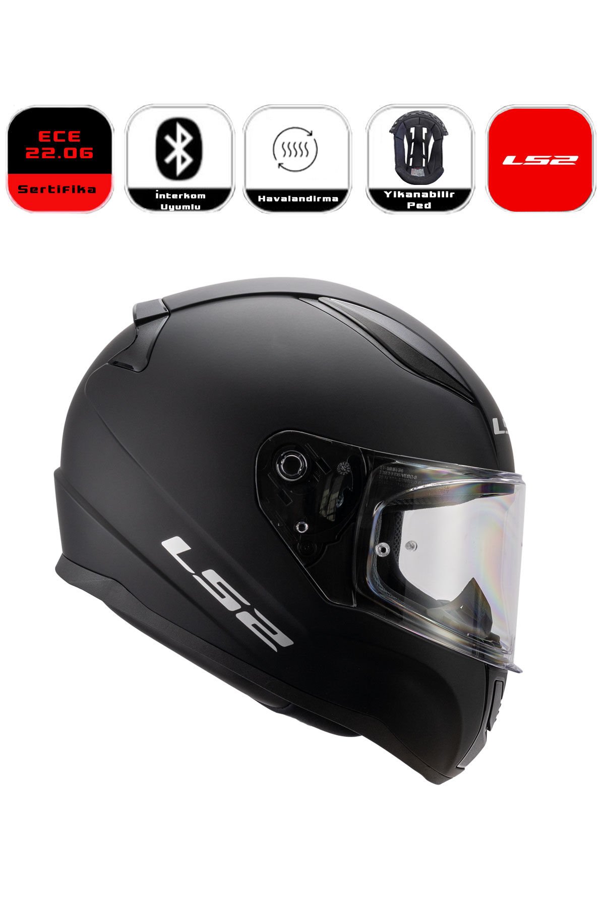 LS2 Rapid II Motor Kaskı Yeni Seri Mat Siyah (ECE 22.06 )