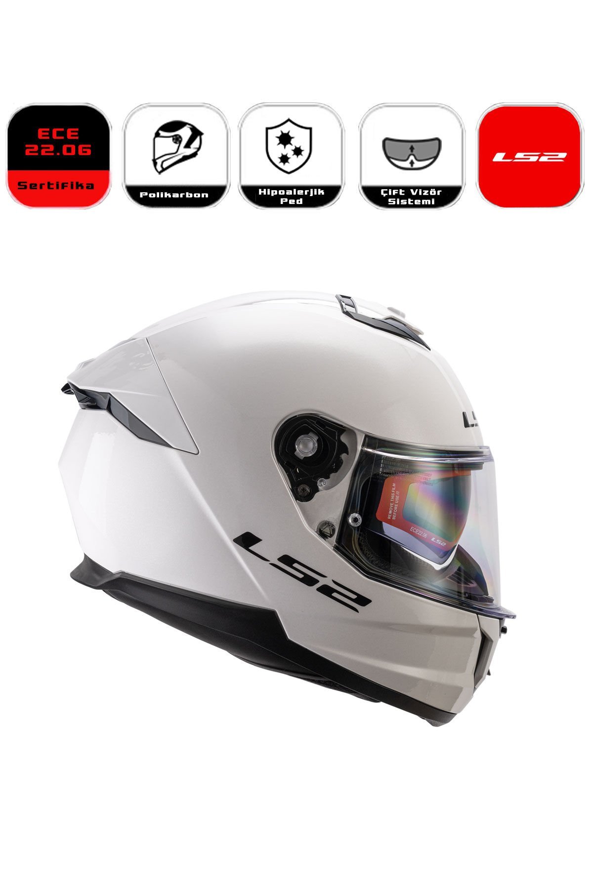LS2  Stream II Motor Kaskı Yeni Seri Beyaz (ECE 22.06)