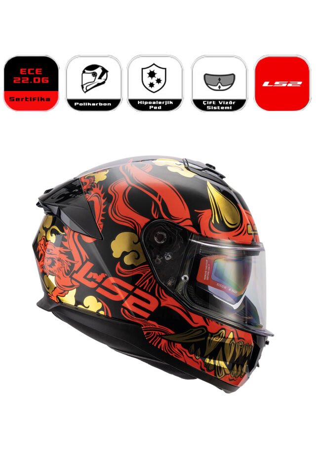 LS2  Stream II Motor Kaskı Yeni Seri Drako Black Red (ECE 22.06)