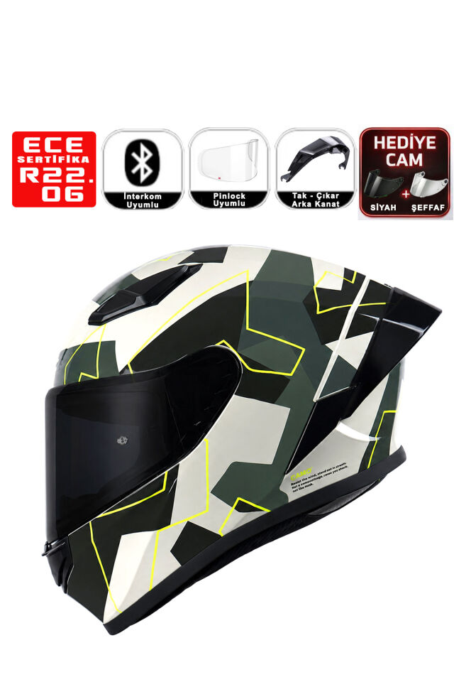 Yohe 988 Kamuflaj Desen Kapalı Kask
