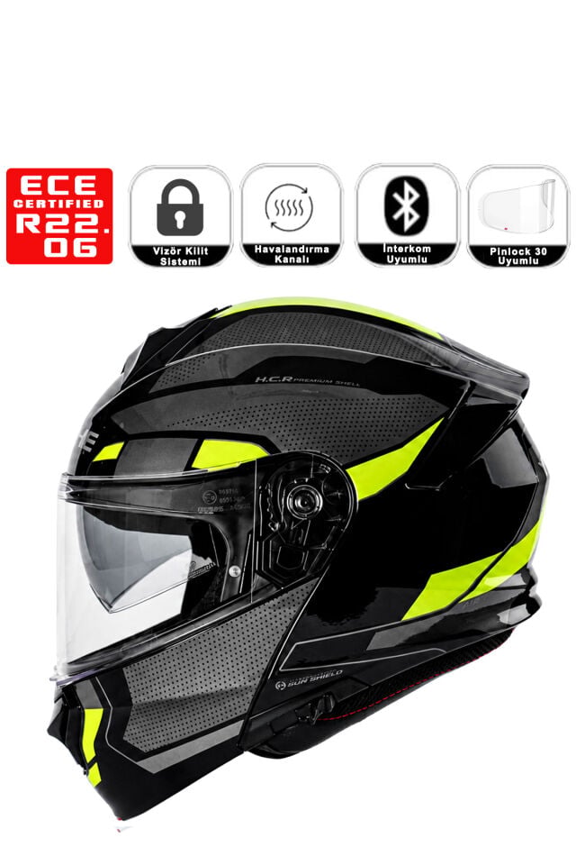 Yohe 935 Siyah Sarı Çene Açılır Kask