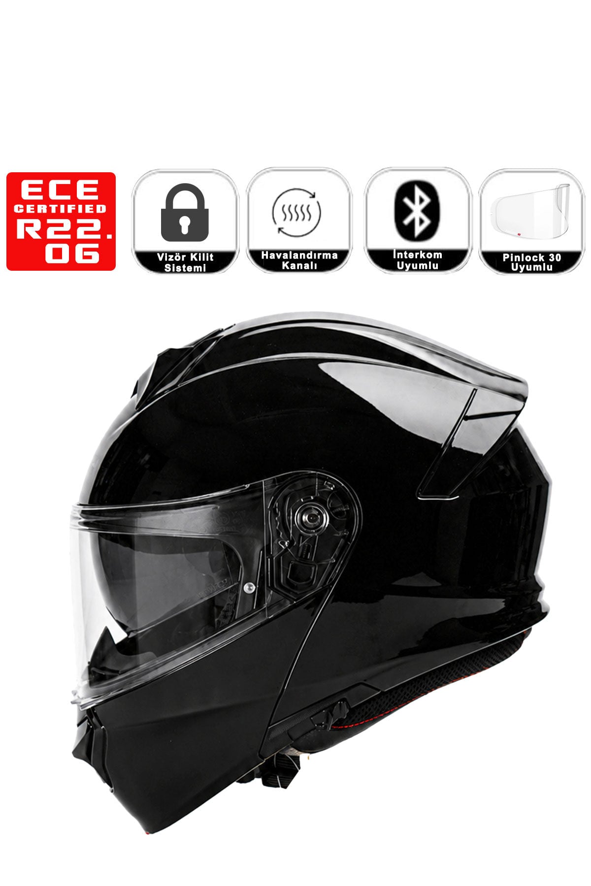 Yohe 935 Parlak Siyah Çene Açılır Kask
