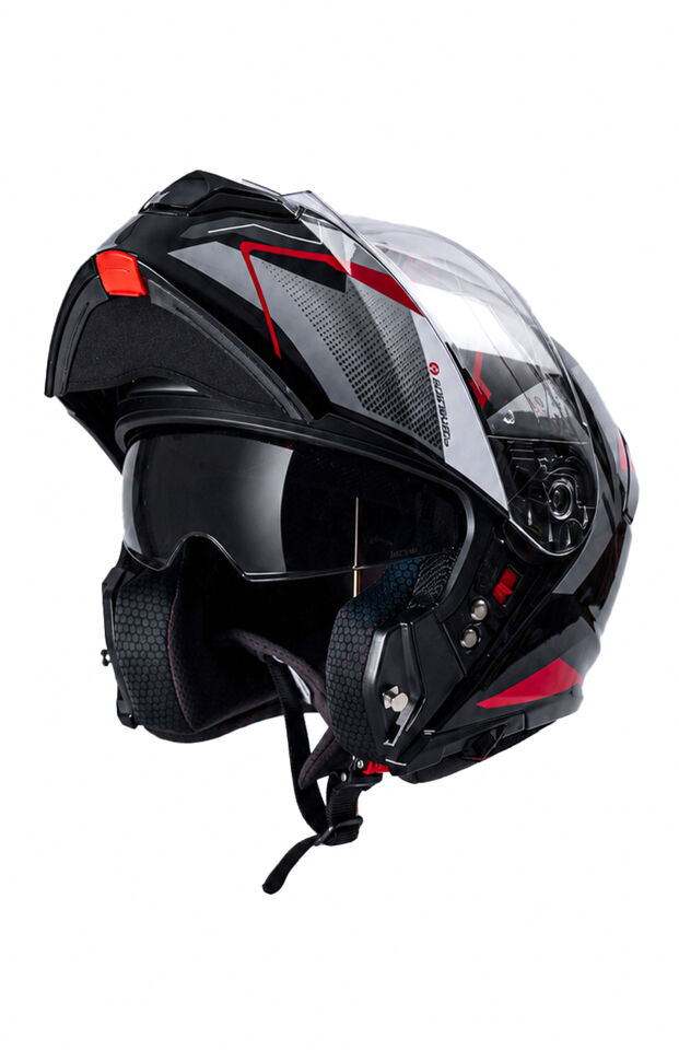 Yohe 935 Siyah Gri Kırmızı Çene Açılır Kask