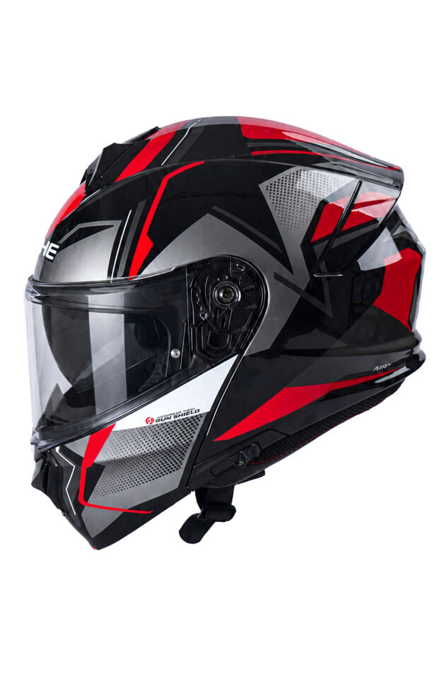 Yohe 935 Siyah Gri Kırmızı Çene Açılır Kask