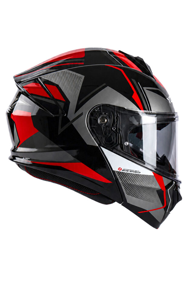 Yohe 935 Siyah Gri Kırmızı Çene Açılır Kask