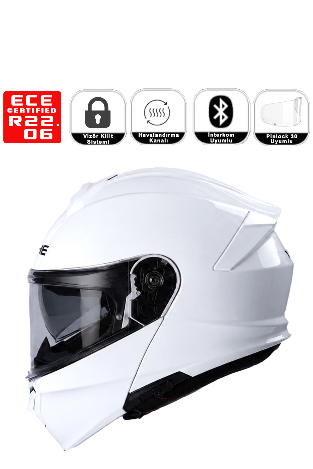 Yohe 935 Parlak Beyaz Çene Açılır Kask