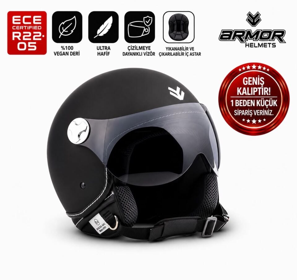 ARMOR HELMETS AV-84 Mat Siyah Çenesiz Motosiklet Kaskı