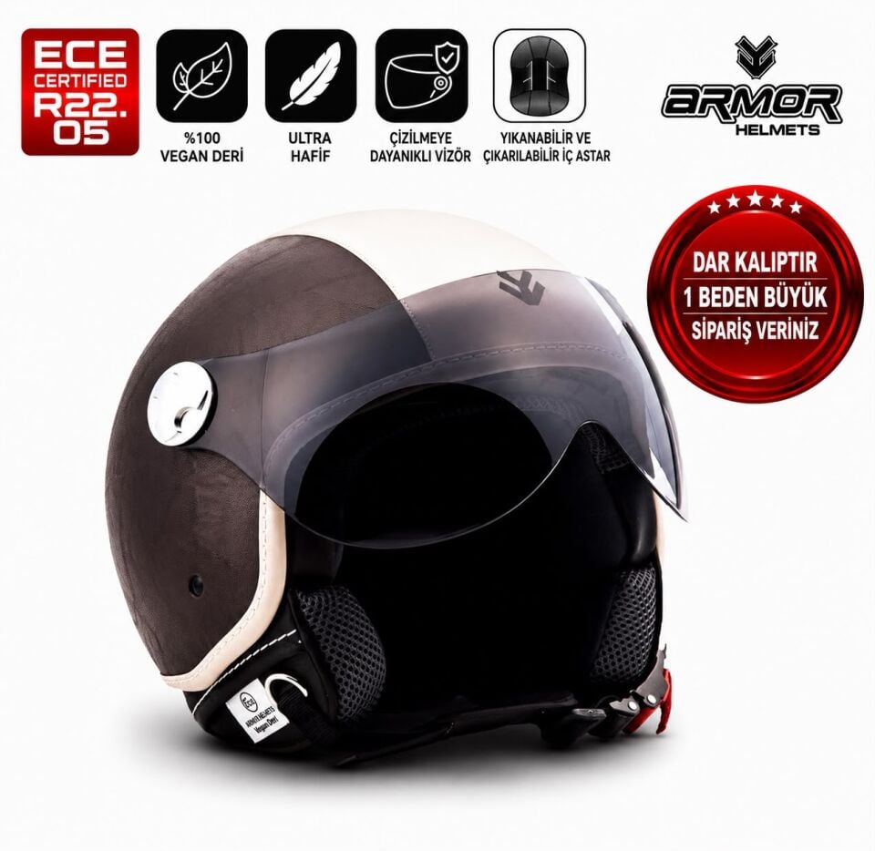 ARMOR HELMETS AV-84 Vintage Brown Çenesiz Motosiklet Kaskı