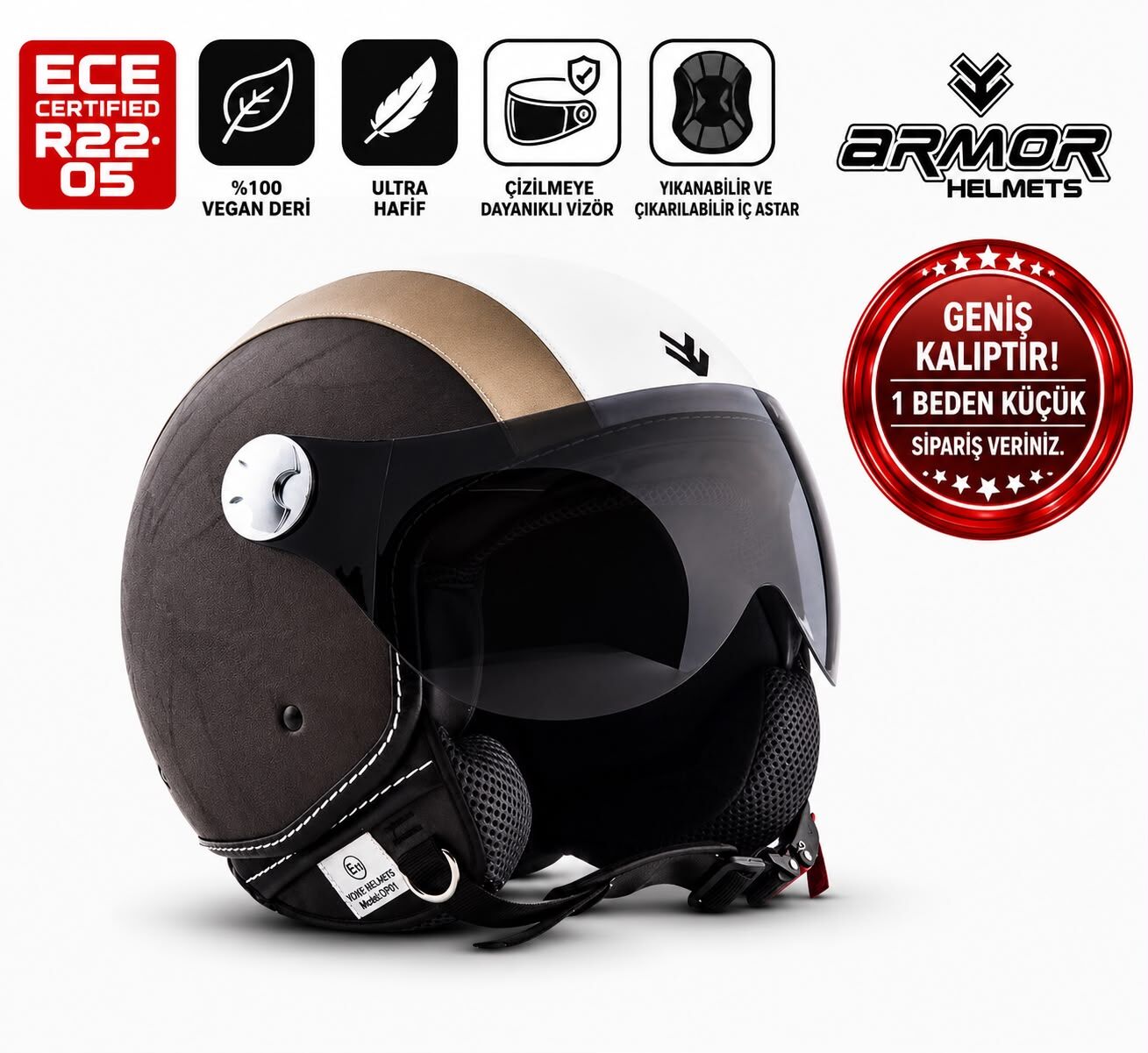 ARMOR HELMETS AV-84 Vintage Cream Çenesiz Motosiklet Kaskı