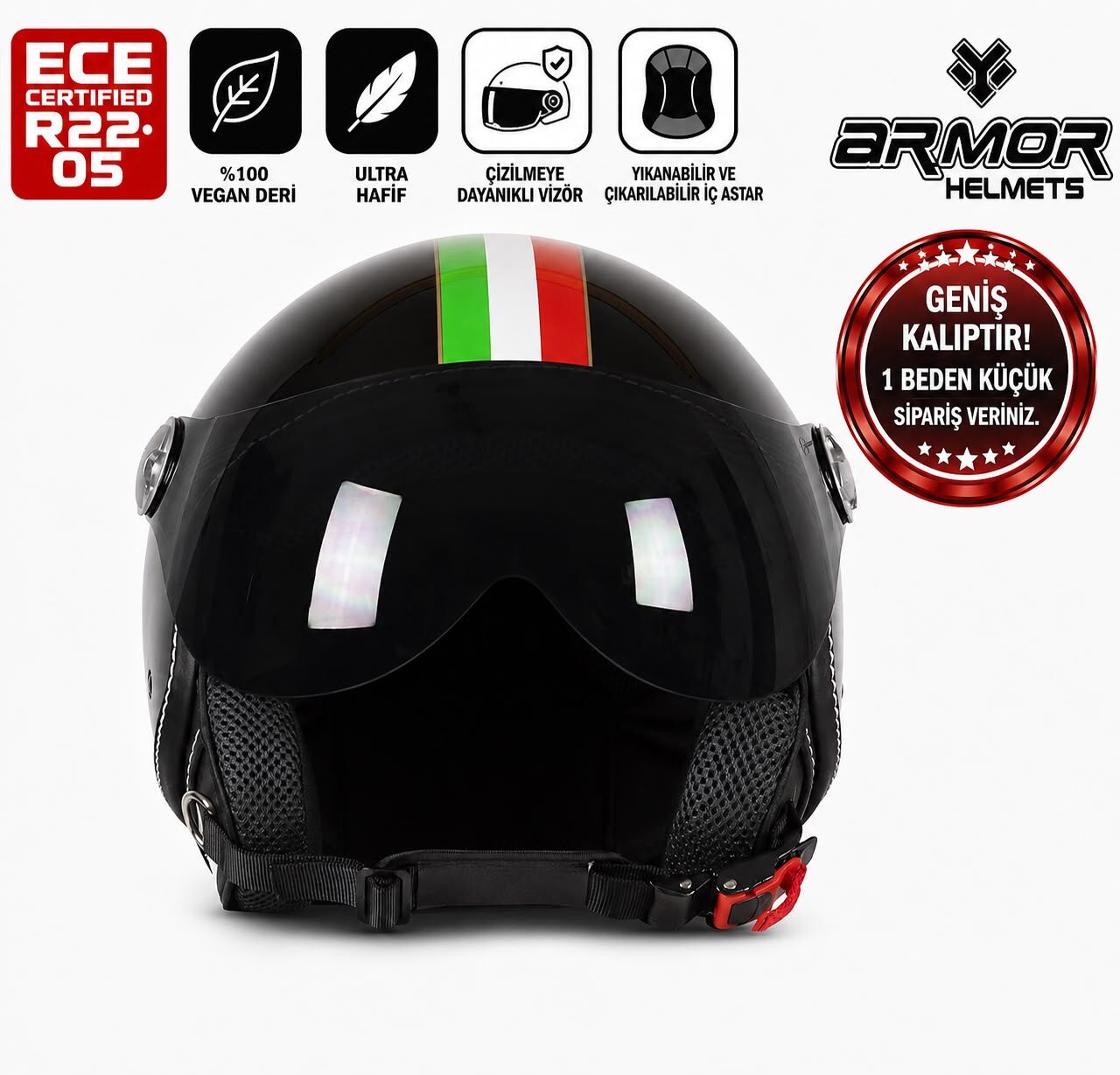 ARMOR HELMETS AV-84 İtaly Black Çenesiz Motosiklet Kaskı