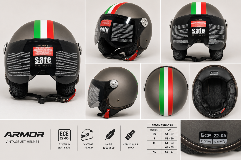 ARMOR HELMETS AV-84 İtaly Titan Çenesiz Motosiklet Kaskı