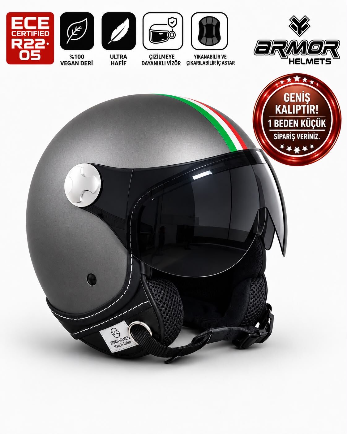 ARMOR HELMETS AV-84 İtaly Titan Çenesiz Motosiklet Kaskı