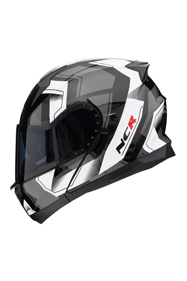 ICON Çene Açılır Kask Siyah Vizörlü Siyah Beyaz Siyah Vizör - S