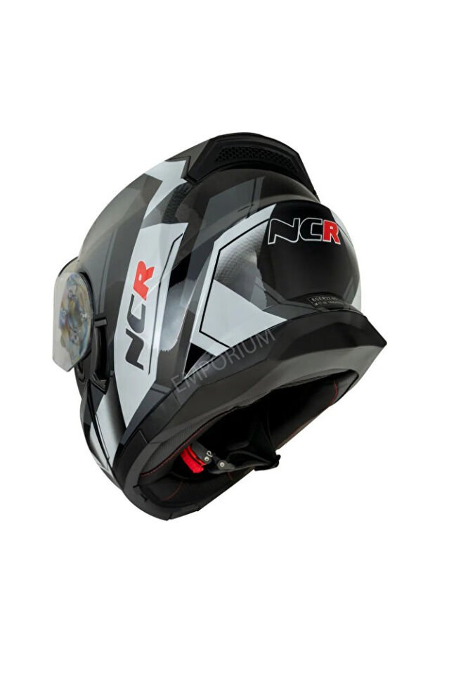 ICON Çene Açılır Kask Siyah Vizörlü Siyah Beyaz Siyah Vizör - XL