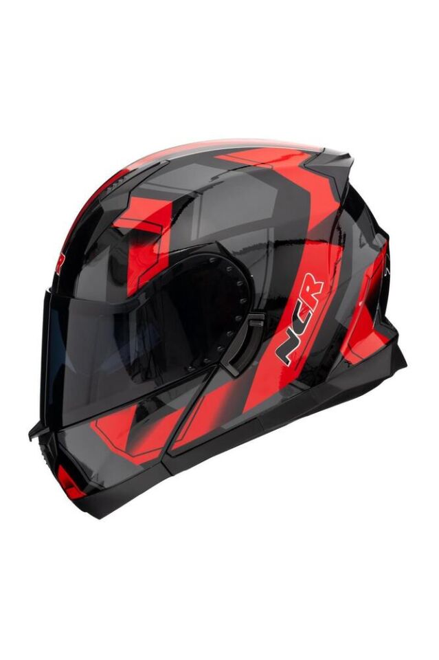 ICON Çene Açılır Kask Siyah Vizörlü Kırmızı Siyah Vizör - M