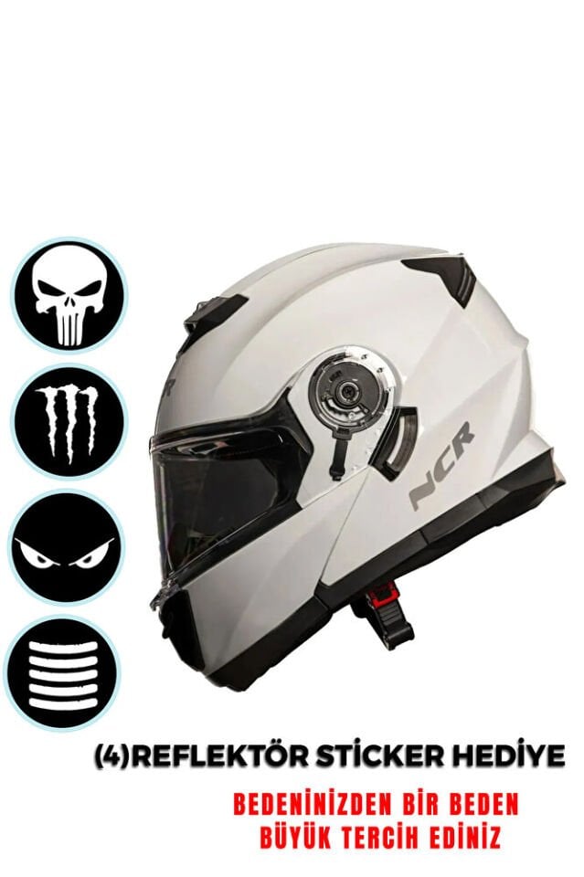 Stars Çene Açılır Beyaz Kask(ECE BELGELİ)