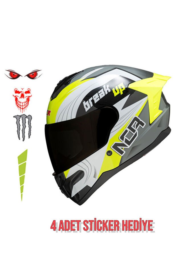 Rapid Siyah Camlı Kapalı Kask (Ece Belgeli) Sarı Siyah Vizör - XL
