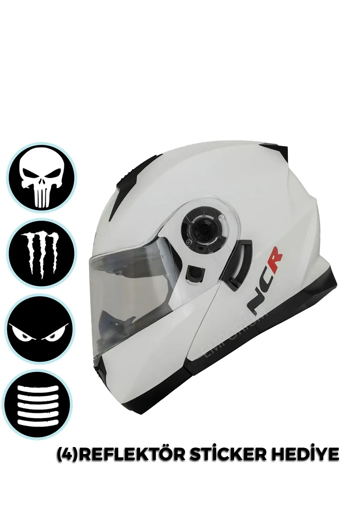 NCR Icon Çene Açılır Parlak Beyaz Motosiklet Kaskı