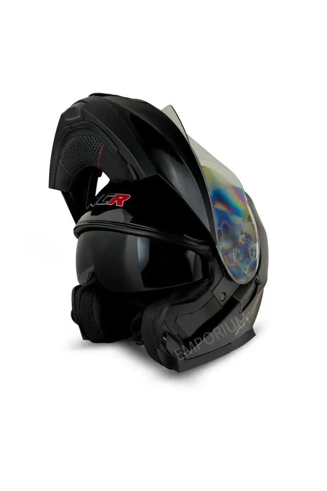 NCR Icon Çene Açılır Parlak Siyah Motosiklet Kaskı