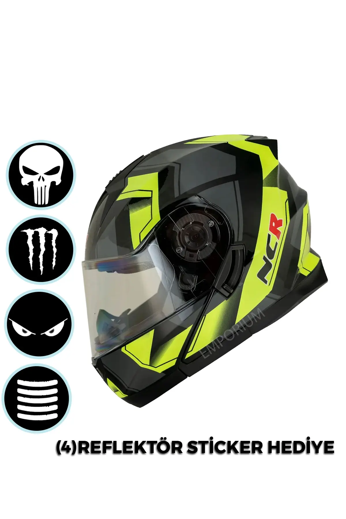 NCR Icon Çene Açılır Neon Sarı Grafik Motosiklet Kaskı