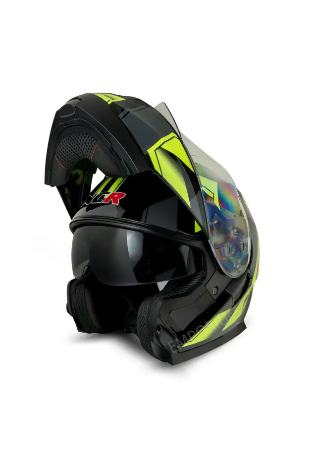 NCR Icon Çene Açılır Neon Sarı Grafik Motosiklet Kaskı