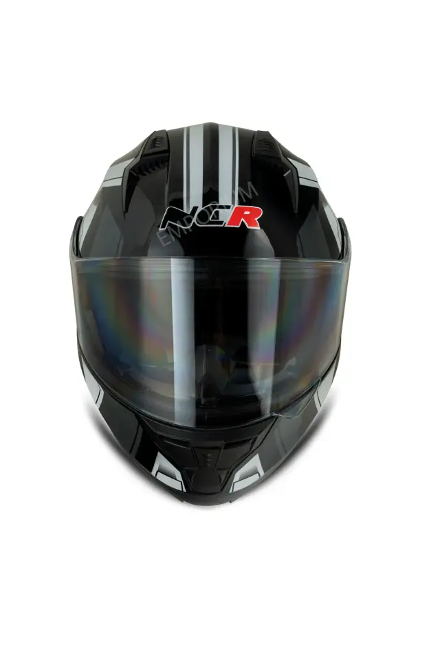 NCR Icon Çene Açılır Parlak Beyaz Grafik Motosiklet Kaskı