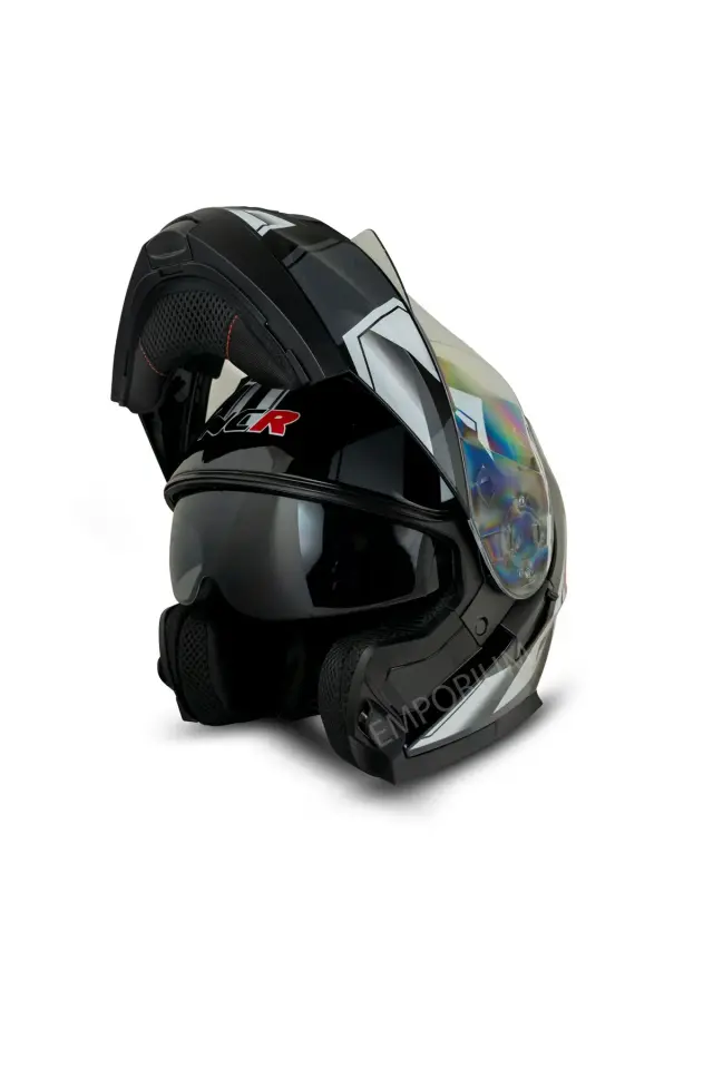 NCR Icon Çene Açılır Parlak Beyaz Grafik Motosiklet Kaskı