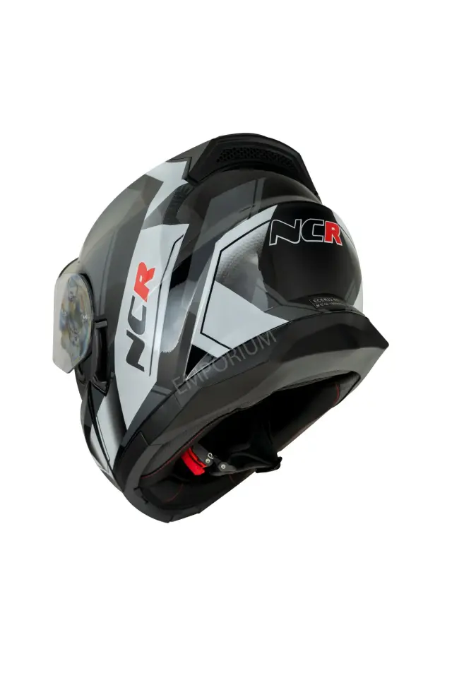 NCR Icon Çene Açılır Parlak Beyaz Grafik Motosiklet Kaskı