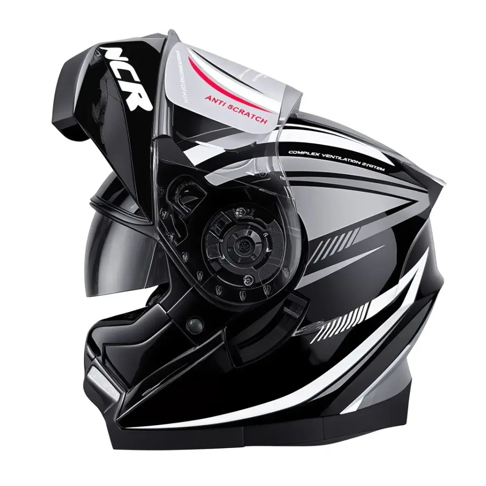 NCR Icon Çene Açılır Beyaz Gri Grafik Motosiklet Kaskı