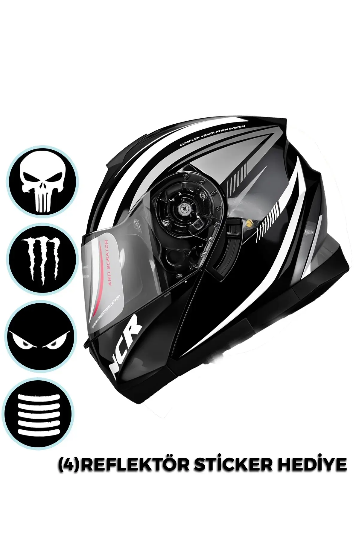 NCR Icon Çene Açılır Beyaz Gri Grafik Motosiklet Kaskı