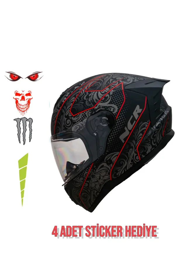 NCR Rapid Mat Siyah Kırmızı Grafik Kask