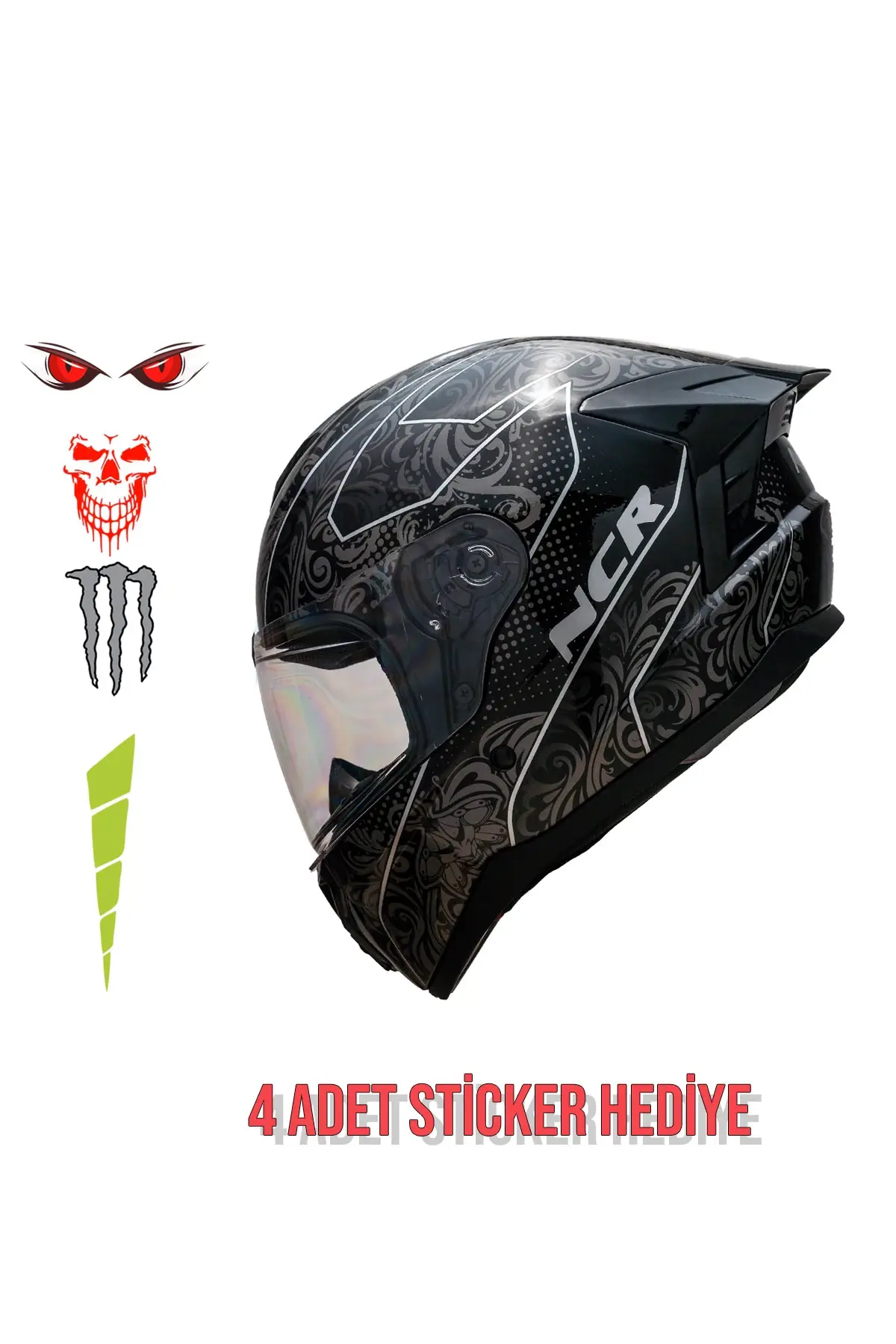 NCR Rapid Parlak Siyah-Beyaz Grafik Kask