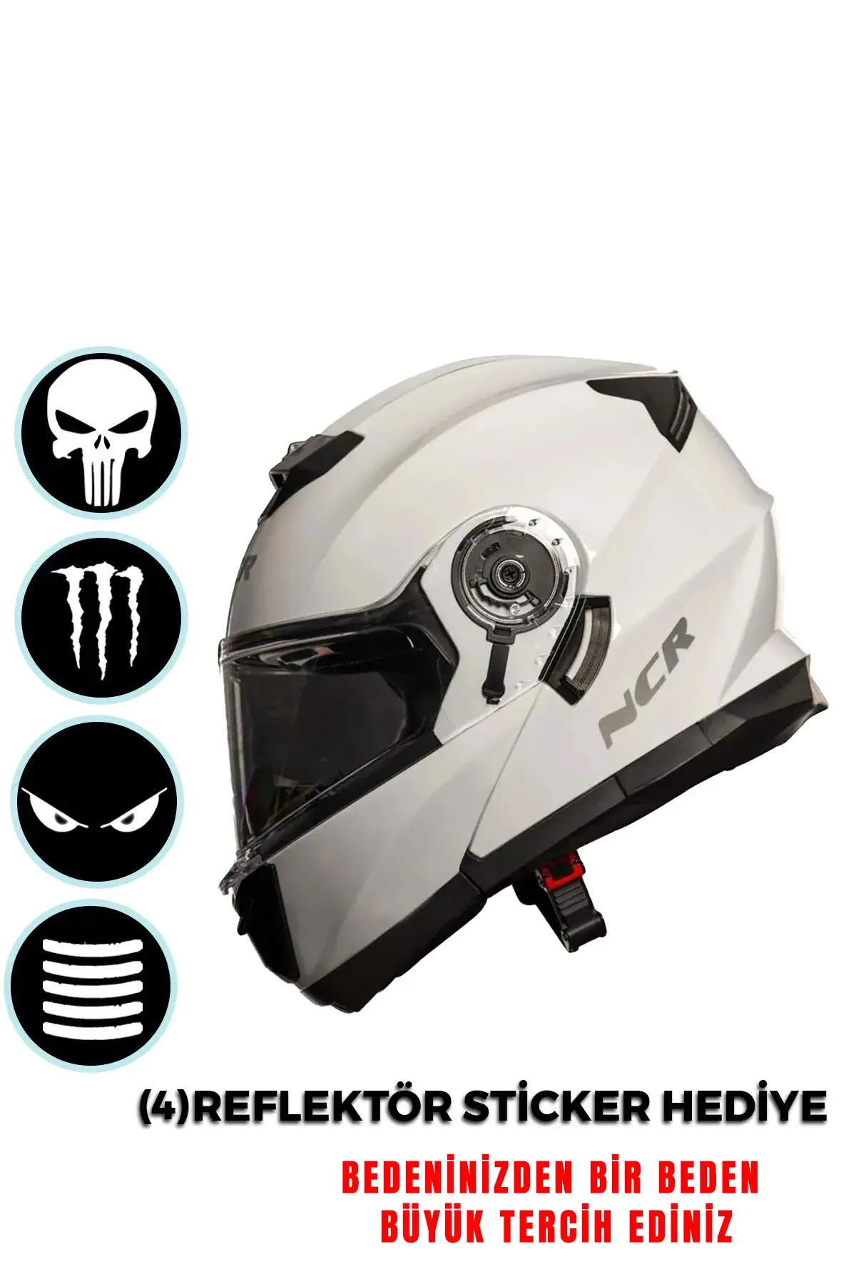 NCR Stars Çene Açılır Parlak Beyaz Kask
