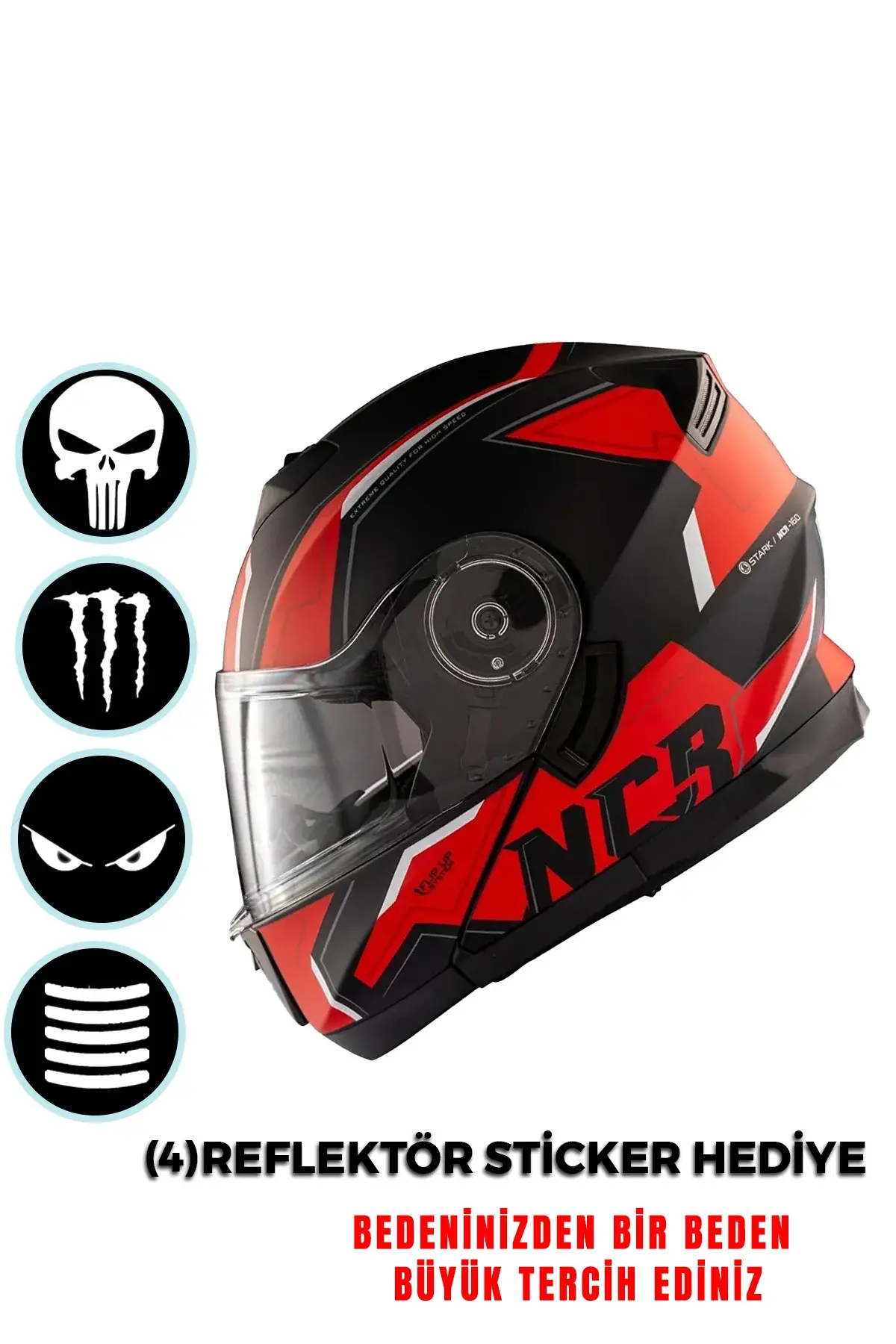 NCR Stars Çene Açılır Kırmızı Grafik Kask