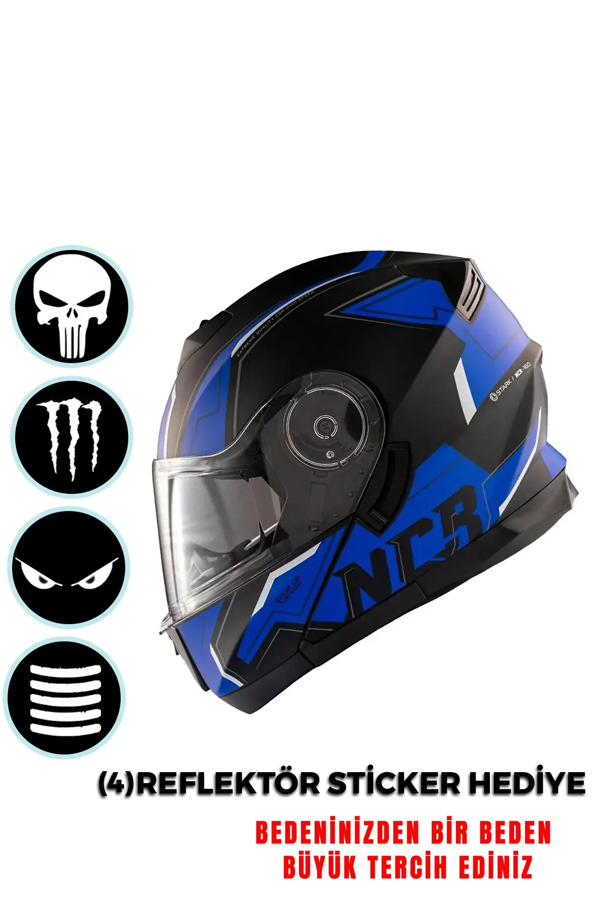NCR Stars Çene Açılır Mavi Grafik Kask