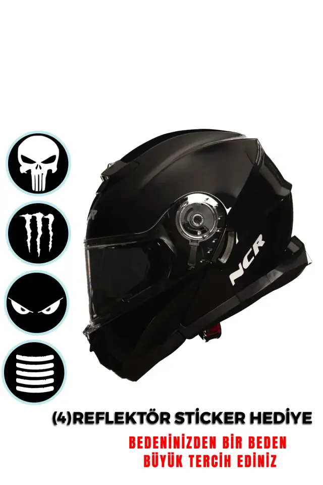 NCR Stars Çene Açılı Parlak Siyah Kask