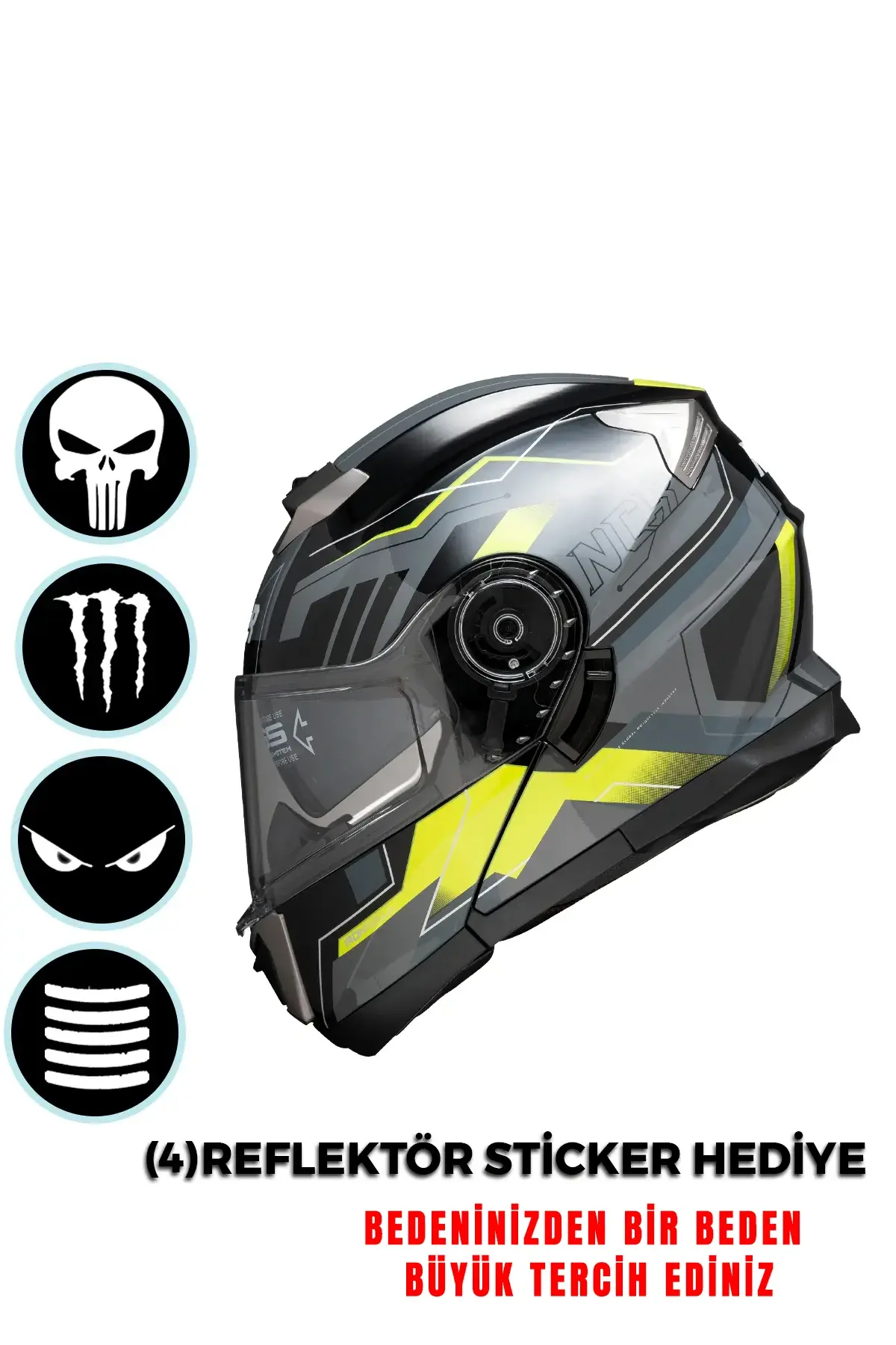 NCR Stars Çene Açılı Sarı Grafik Kask