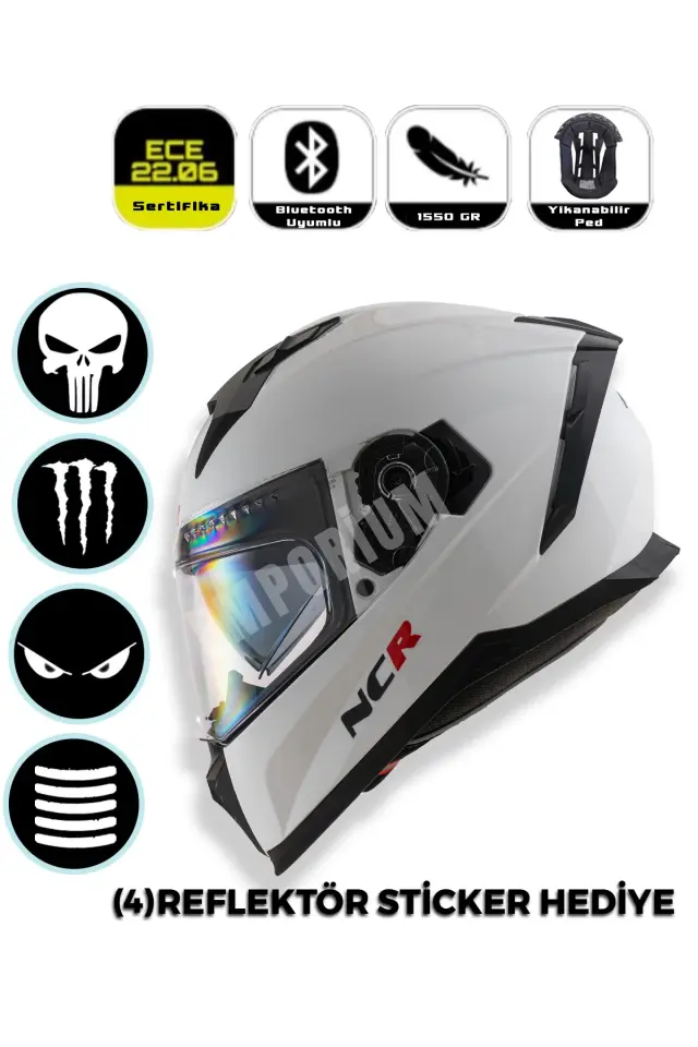 Ncr Stream Kapalı Kask Siyah Vizörlü (ECE-06) Beyaz