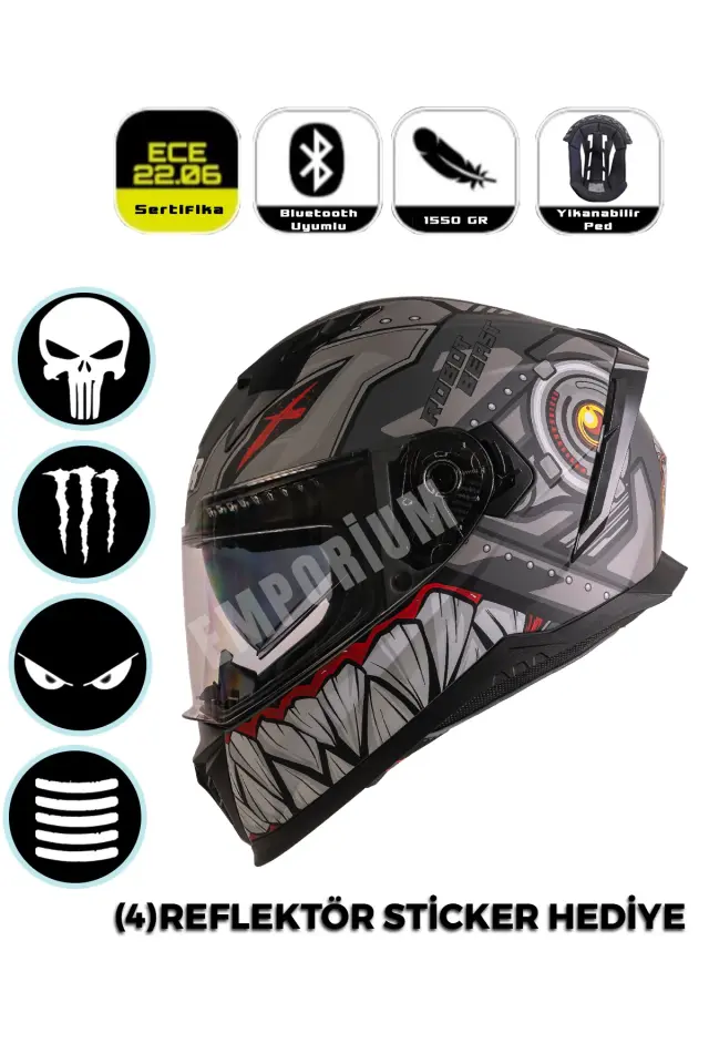 Ncr Stream Kapalı Kask Siyah Vizörlü (ECE-06) Gri Robot