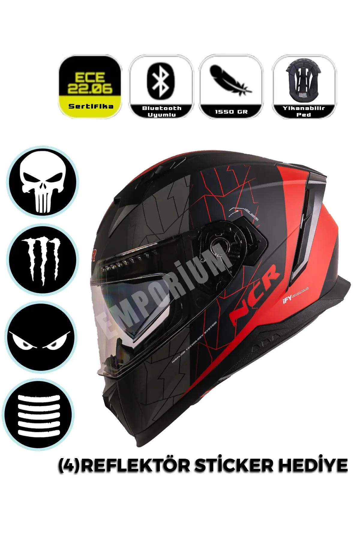 Ncr Stream Kapalı Kask Siyah Vizörlü (ECE-06) Kırmızı