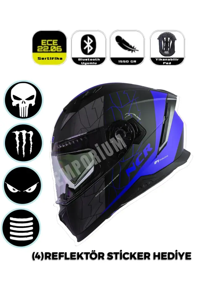 Ncr Stream Kapalı Kask Siyah Vizörlü (ECE-06) Mavi