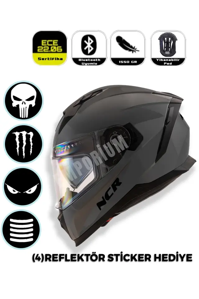 Ncr Stream Kapalı Kask Siyah Vizörlü (ECE-06) Nardo Gri