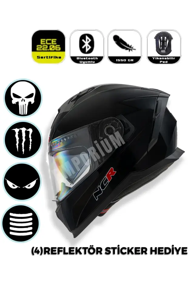 Ncr Stream Kapalı Kask Siyah Vizörlü (ECE-06) Parlak Siyah