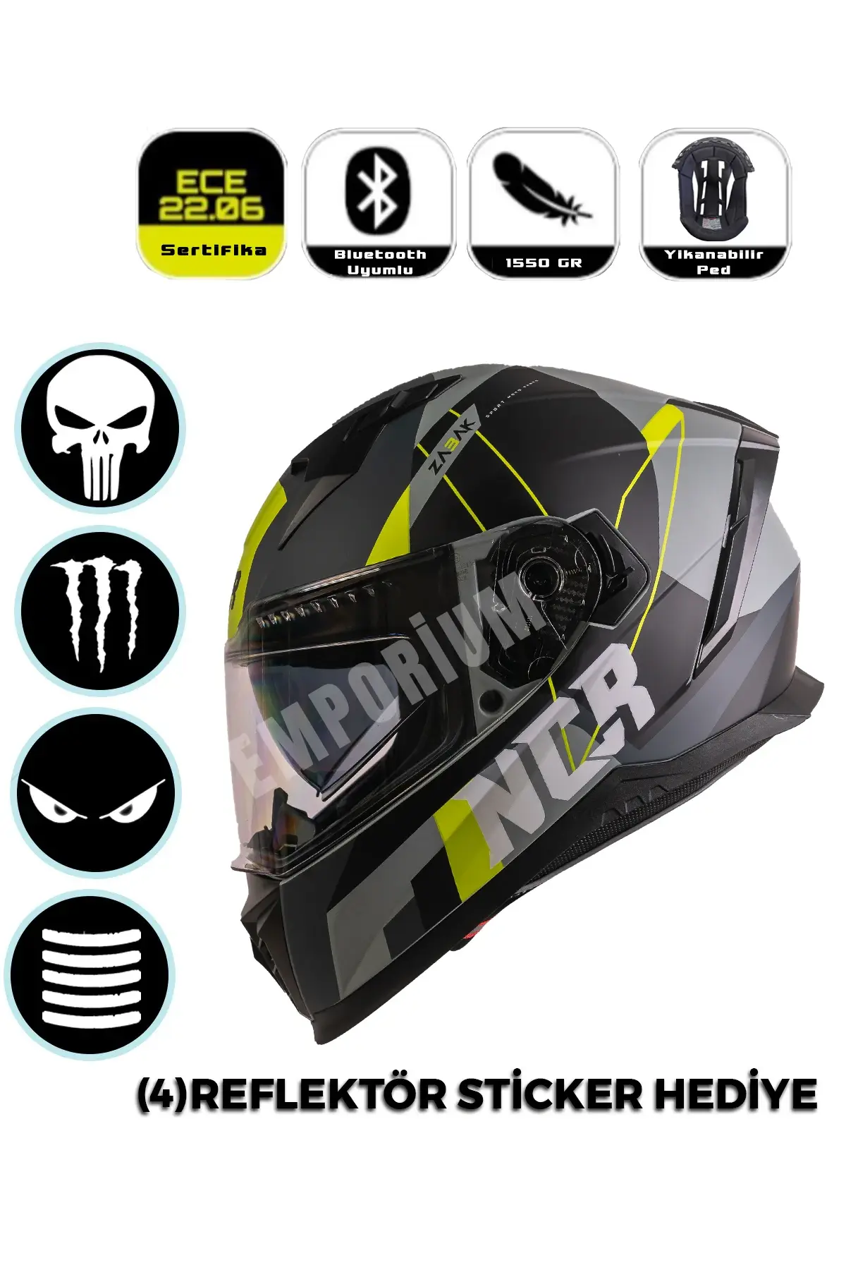 Ncr Stream Kapalı Kask Siyah Vizörlü (ECE-06) Sarı Gri