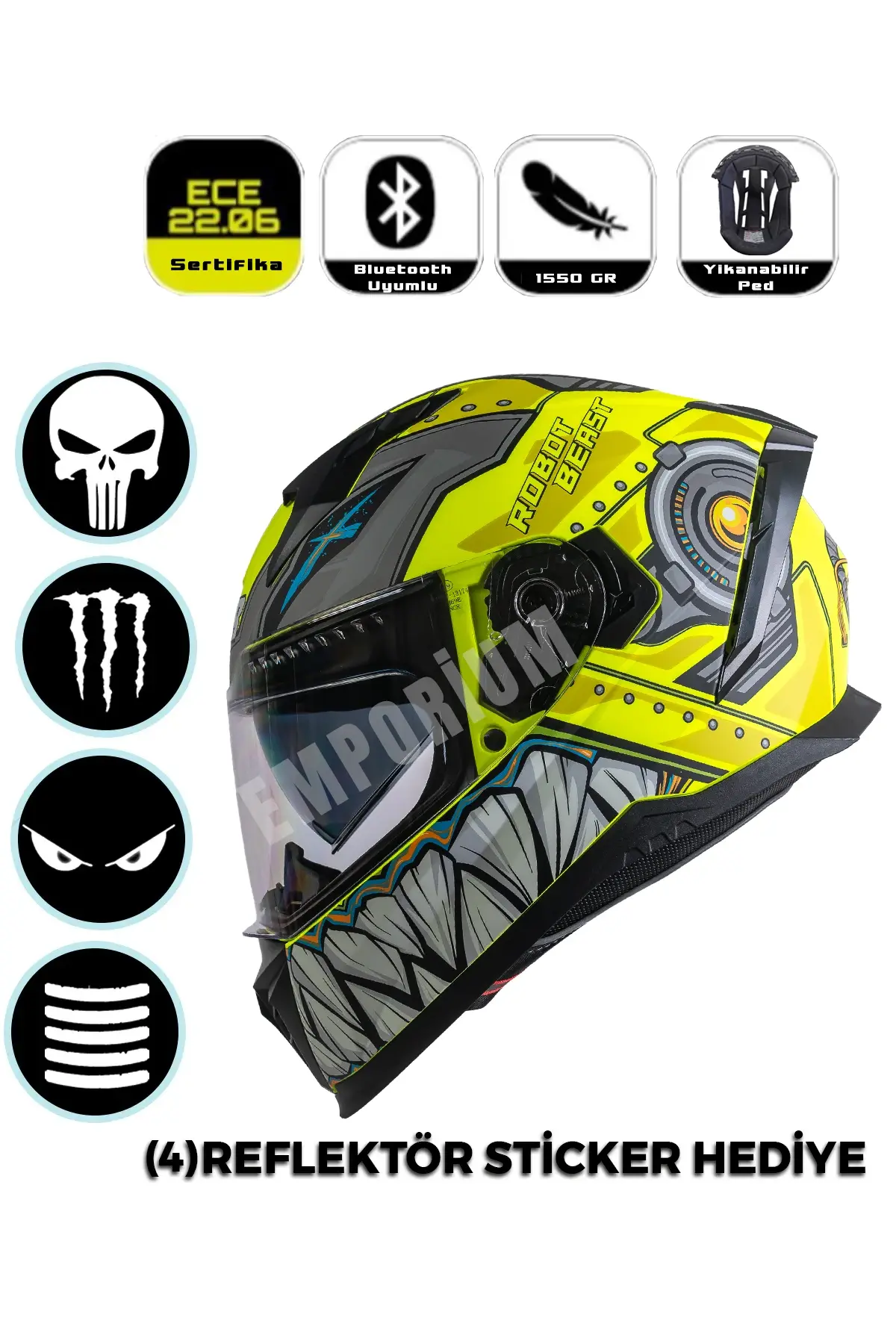 Ncr Stream Kapalı Kask Siyah Vizörlü (ECE-06) Sarı Robot